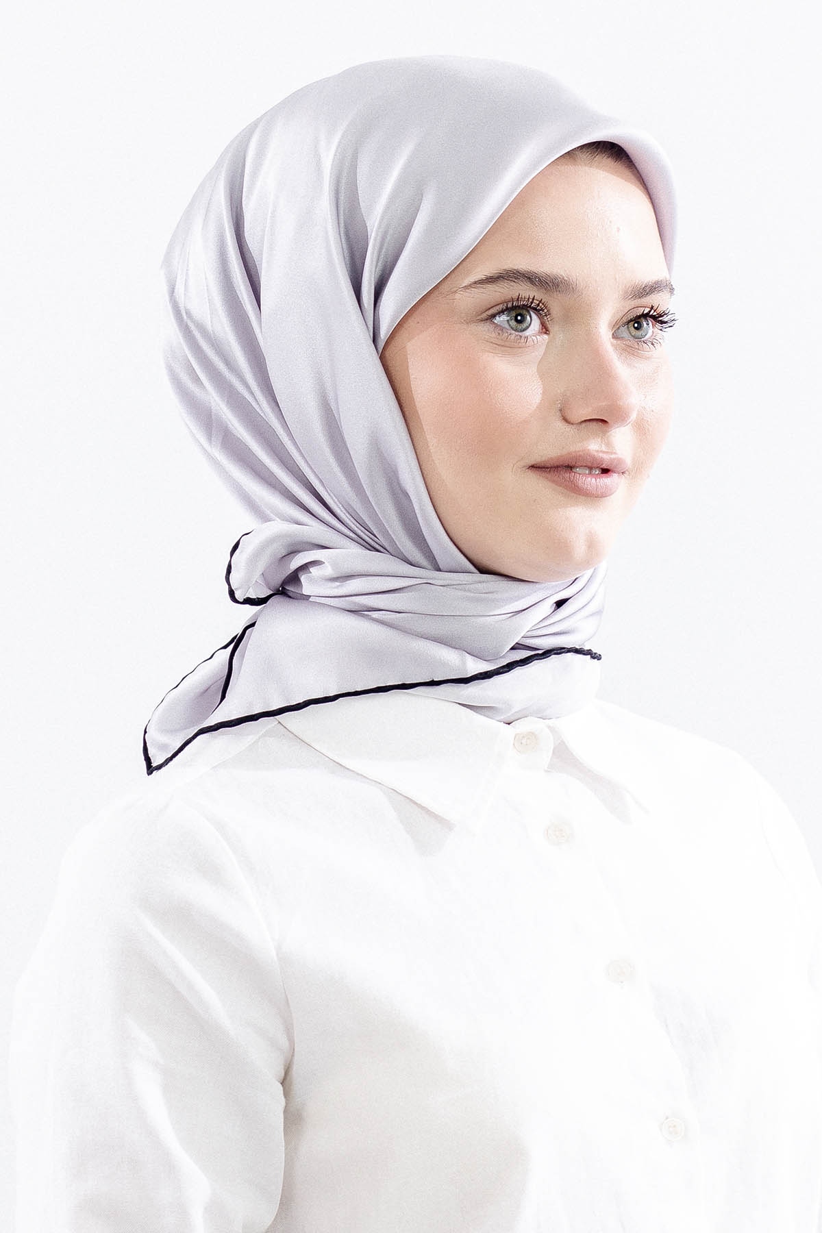 Sade İpek Eşarp 90*90 Sura Kumas - Gri_siyah - 2