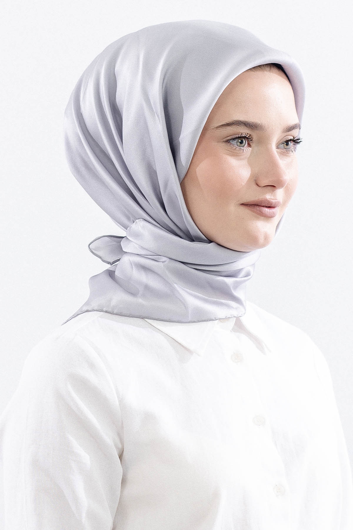 Sade İpek Eşarp 90*90 Sura Kumas - Gumus - 2