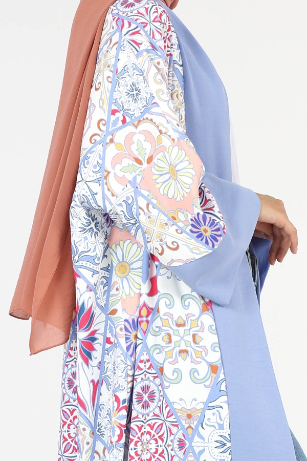Renkli Blok Kimono İndigo
